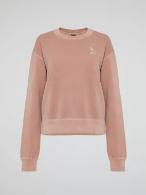 Pink Garment Dye Crop Top Crewneck Shirt