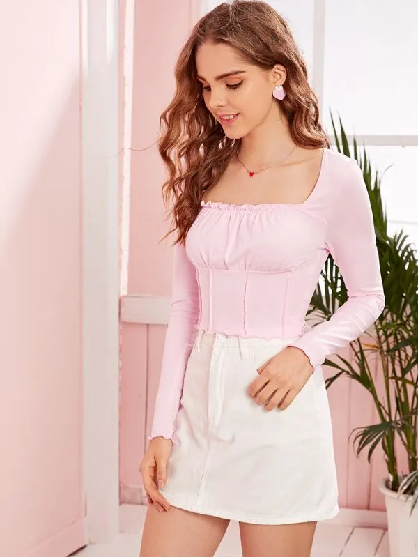 Pink Square Neck Crop Top