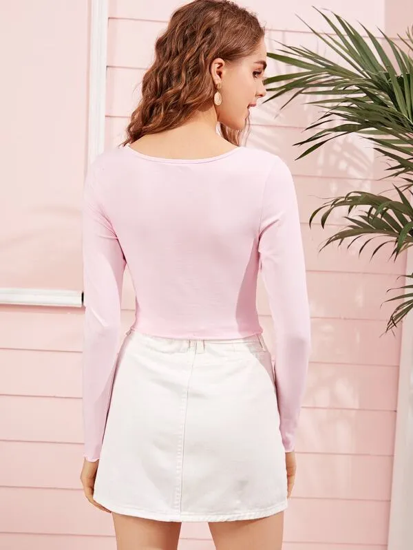 Pink Square Neck Crop Top