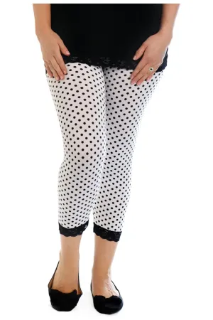 Plus Size Cropped Polka Dot Lace Trim Leggings