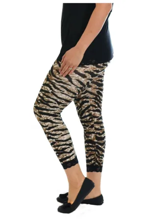 Plus Size Cropped Tiger Lace Trim Leggings
