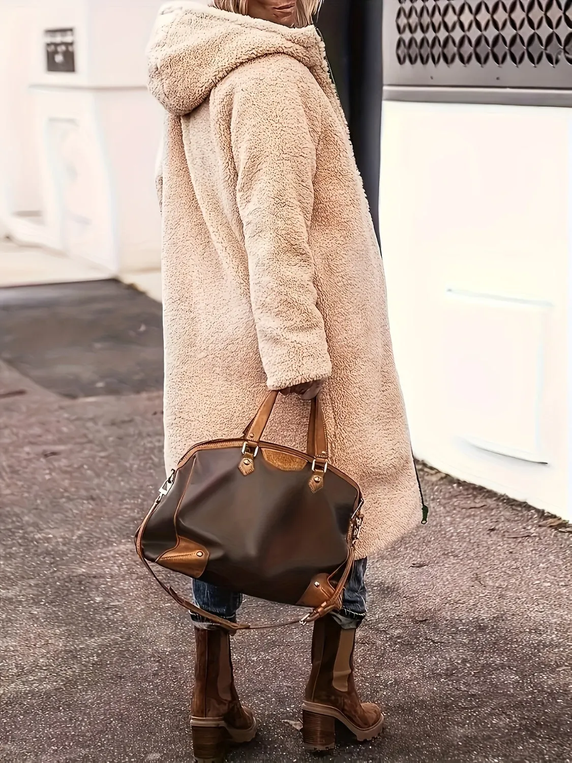 Plus Size Zip Up Hooded Coat