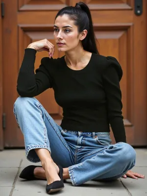 Puff Sleeve Rib Knit Top