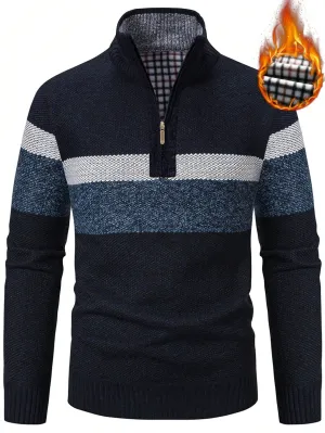 QA Homme Men Color Block Quarter Zip Thermal Lined Sweater