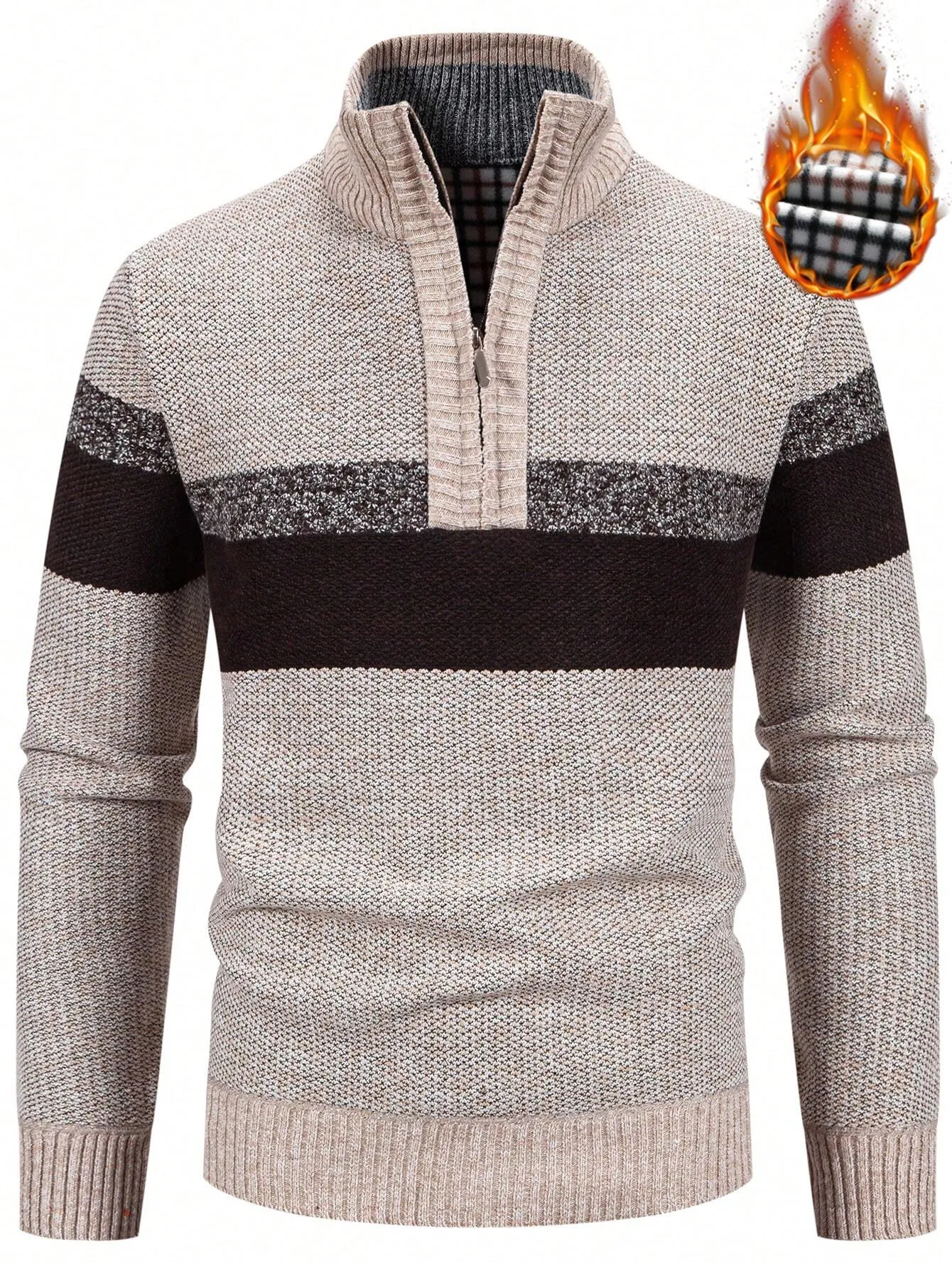 QA Homme Men Color Block Quarter Zip Thermal Lined Sweater