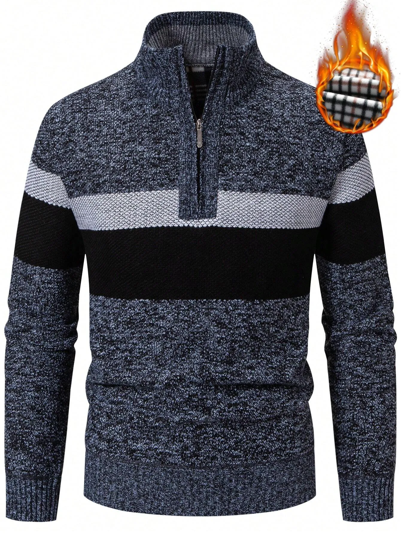 QA Homme Men Color Block Quarter Zip Thermal Lined Sweater