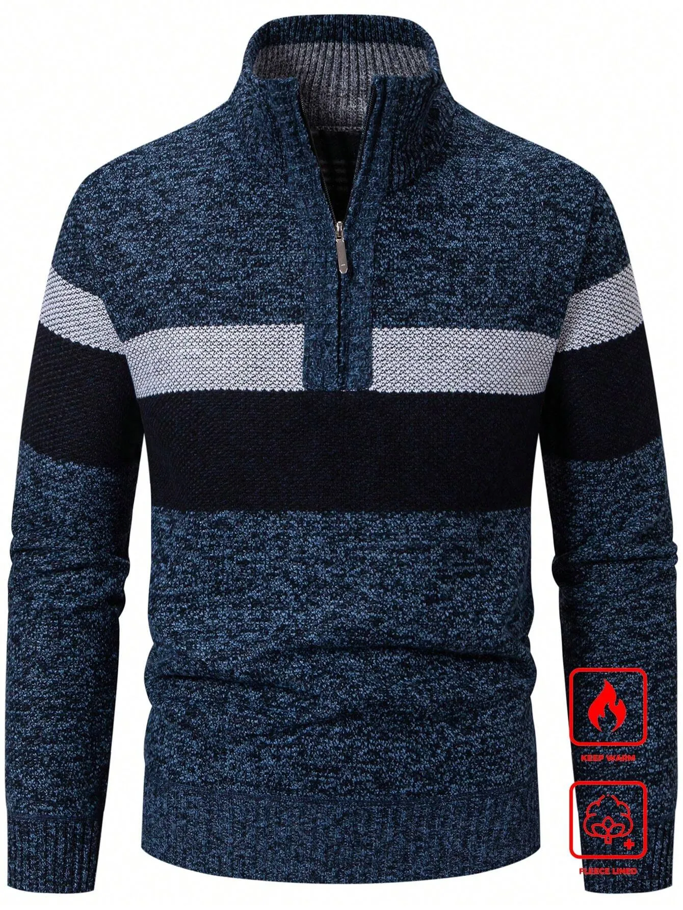 QA Homme Men Color Block Quarter Zip Thermal Lined Sweater