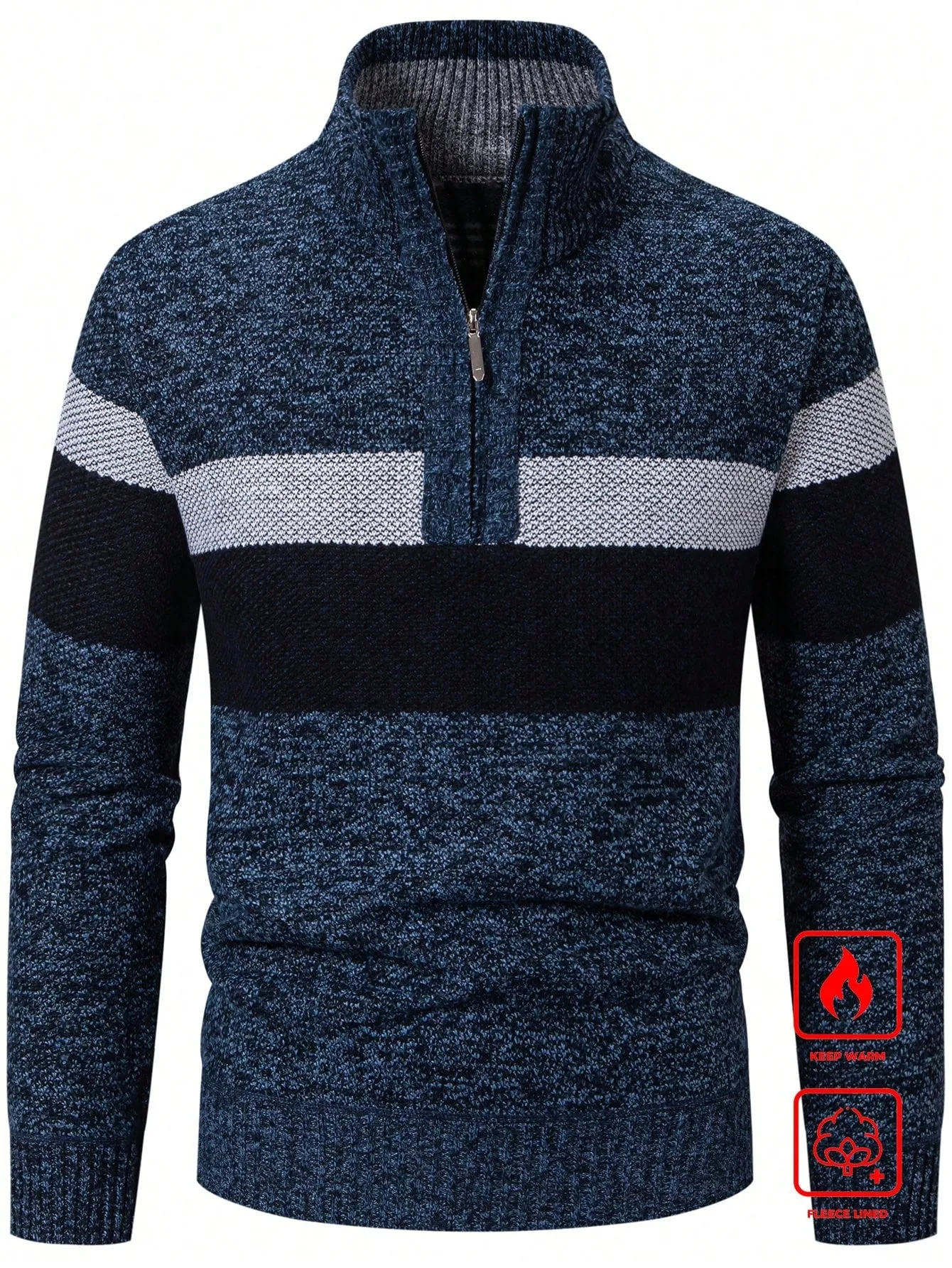 QA Homme Men Color Block Quarter Zip Thermal Lined Sweater