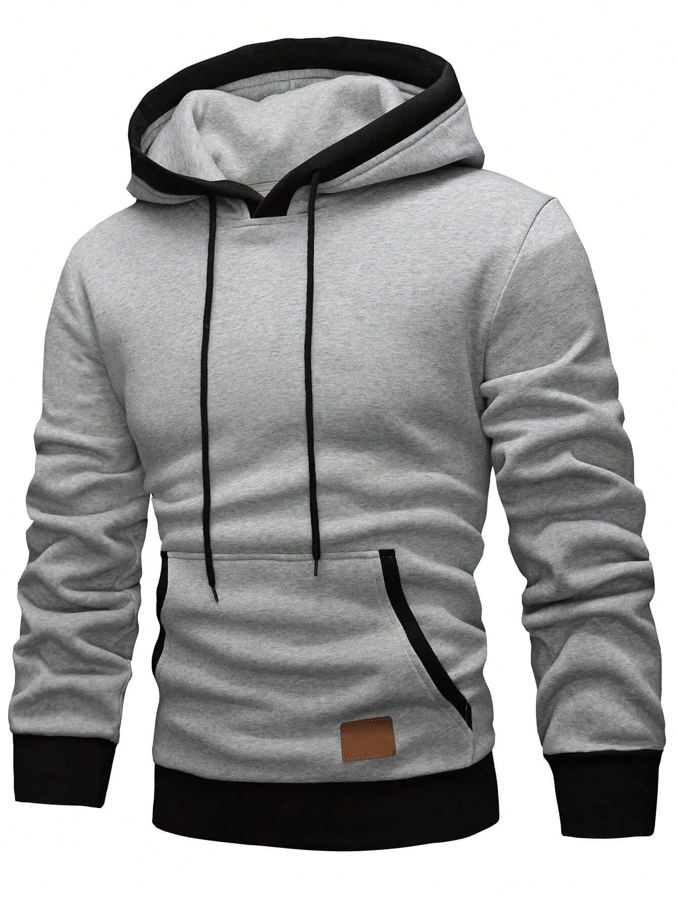 QA Homme Men Patched Detail Kangaroo Pocket Drawstring Hoodie