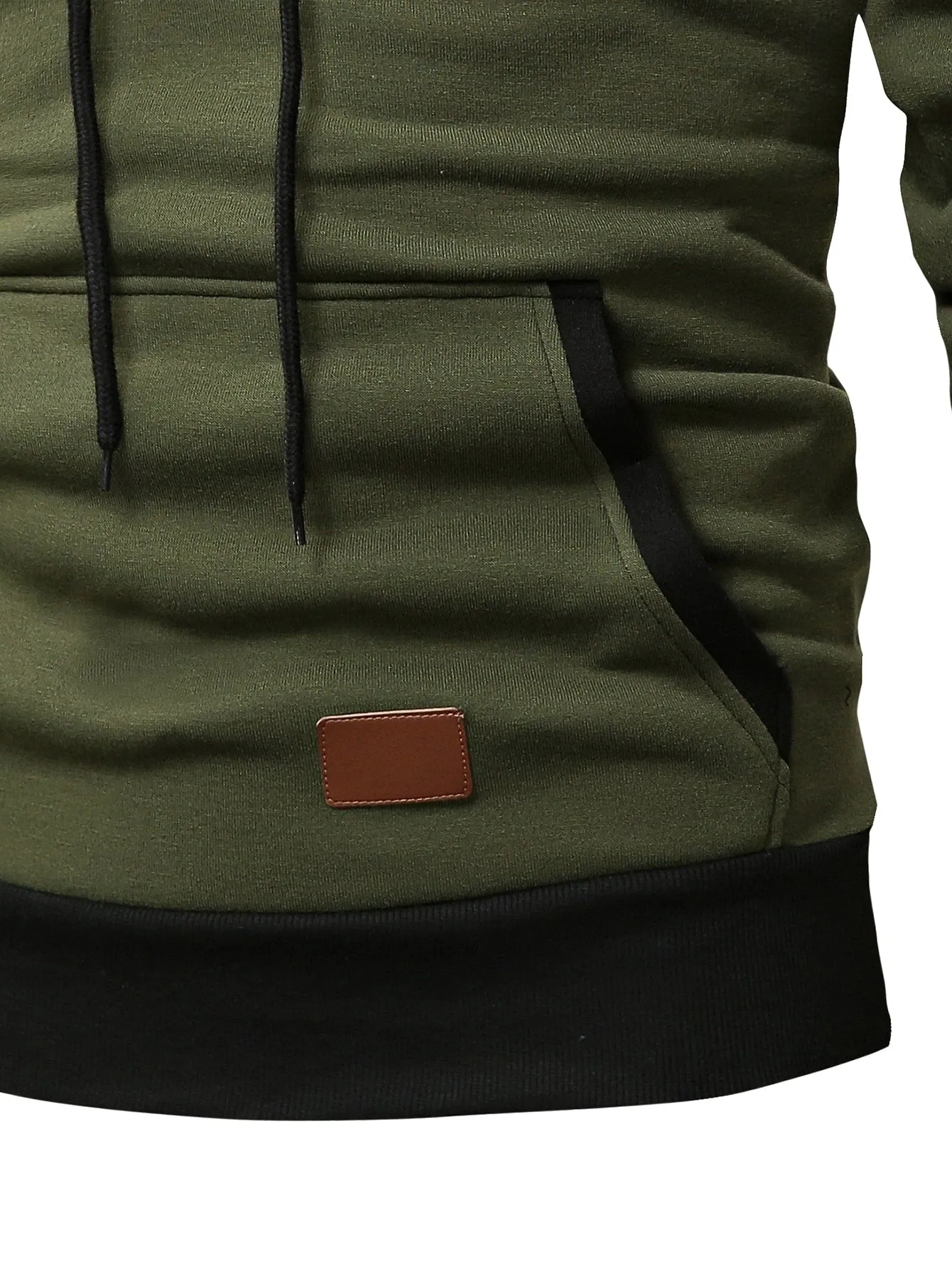QA Homme Men Patched Detail Kangaroo Pocket Drawstring Hoodie