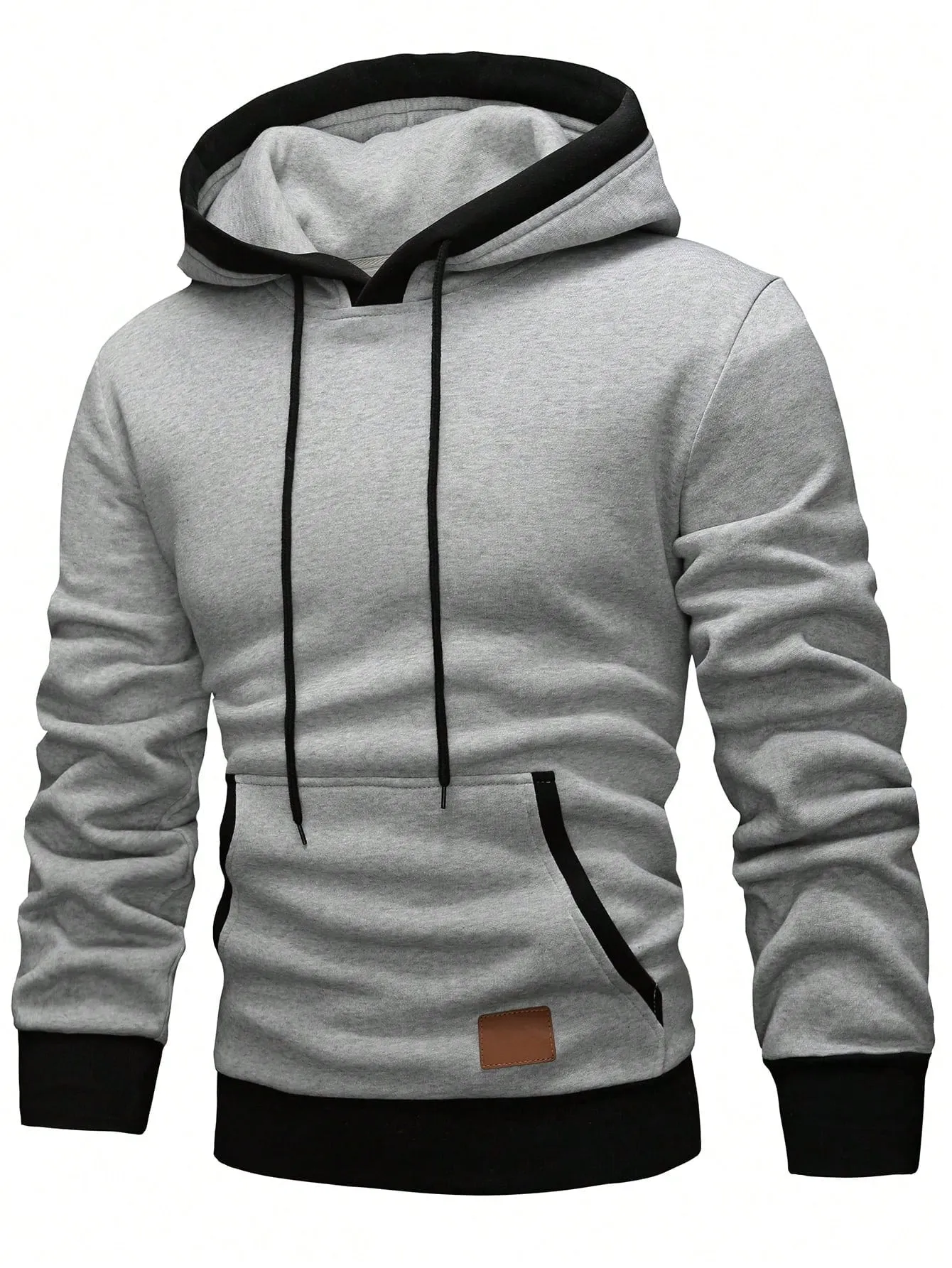 QA Homme Men Patched Detail Kangaroo Pocket Drawstring Hoodie
