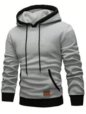 QA Homme Men Patched Detail Kangaroo Pocket Drawstring Hoodie
