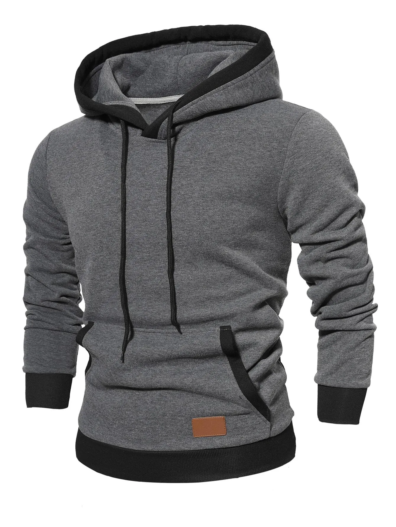 QA Homme Men Patched Detail Kangaroo Pocket Drawstring Hoodie
