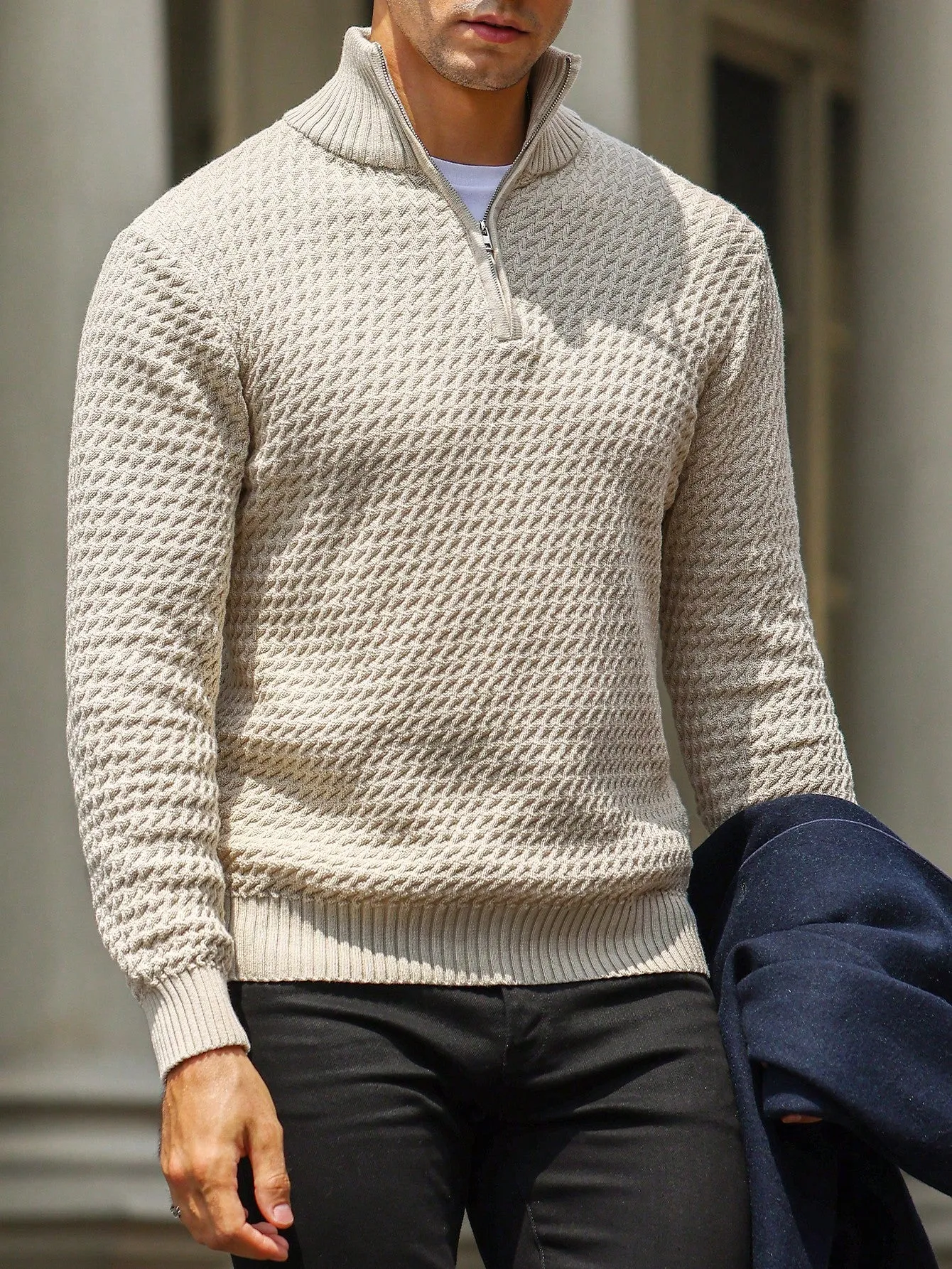 QA Homme Men Quarter Zip Sweater