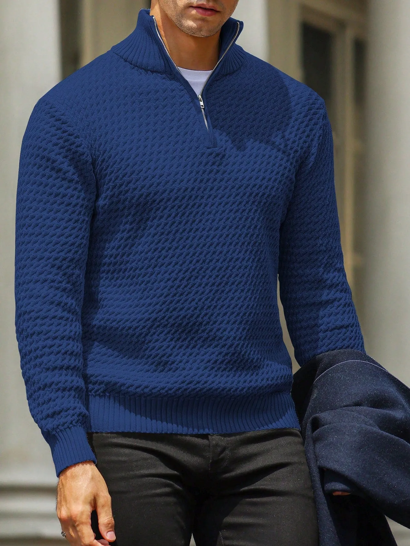 QA Homme Men Quarter Zip Sweater