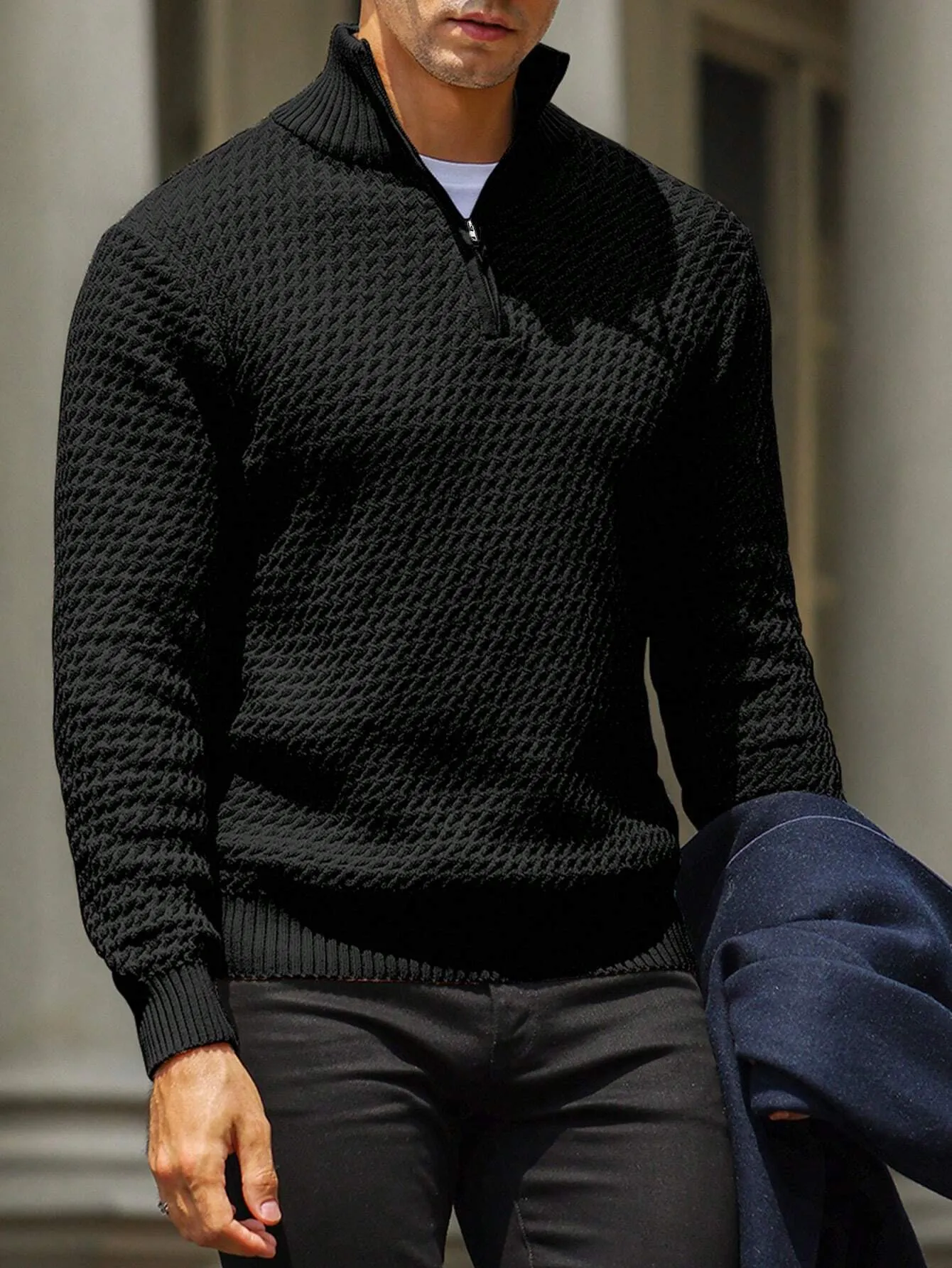 QA Homme Men Quarter Zip Sweater