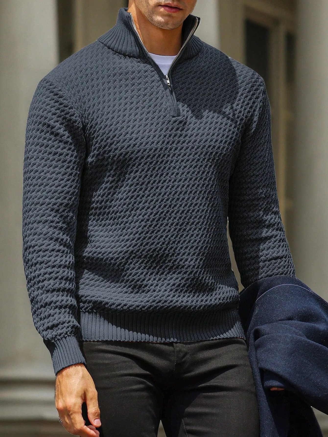 QA Homme Men Quarter Zip Sweater