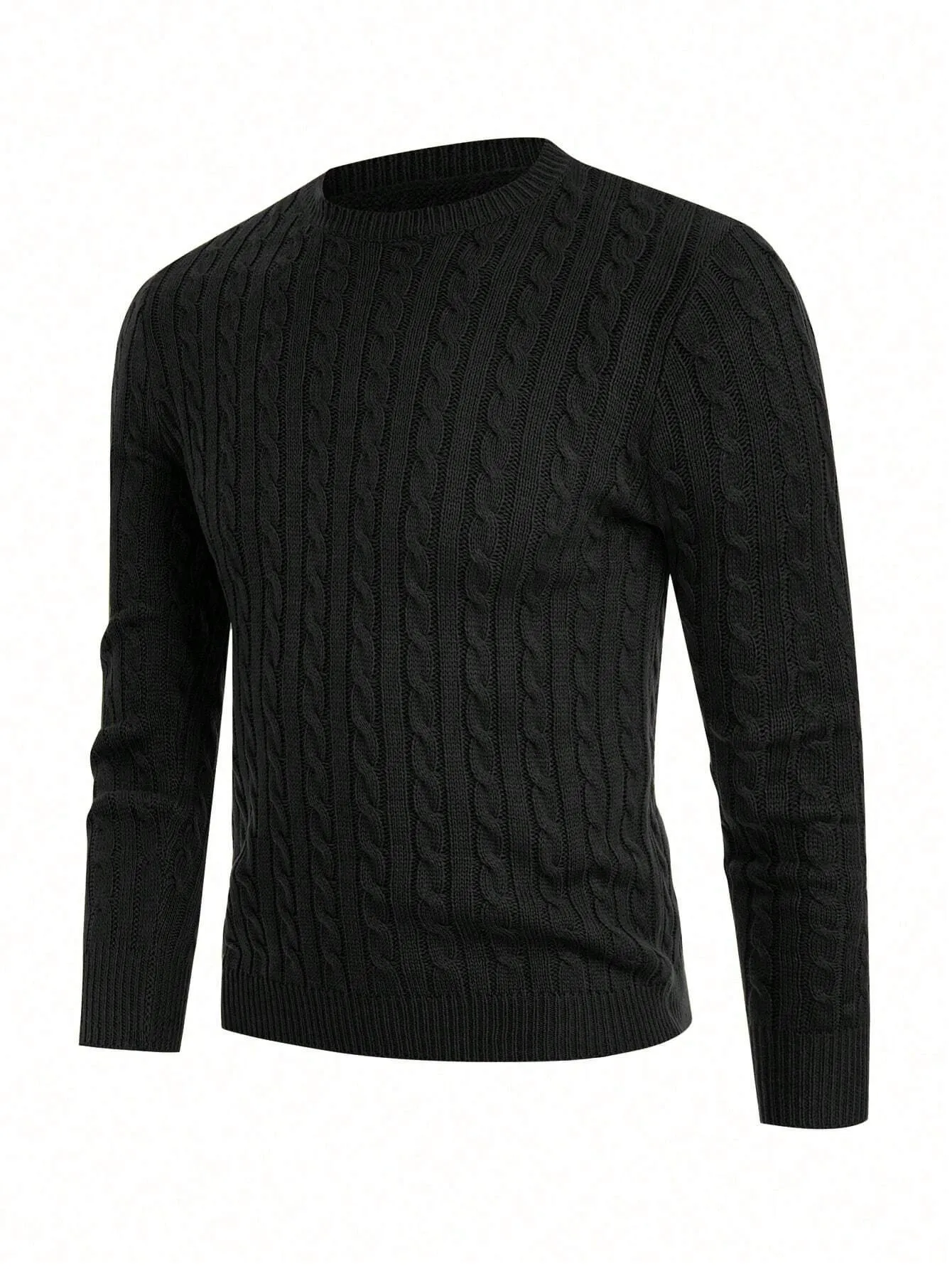 QA Homme Men Solid Cable Knit Sweater Round Neck Long Sleeve Plain Army Green Vacation Fashion Sweater