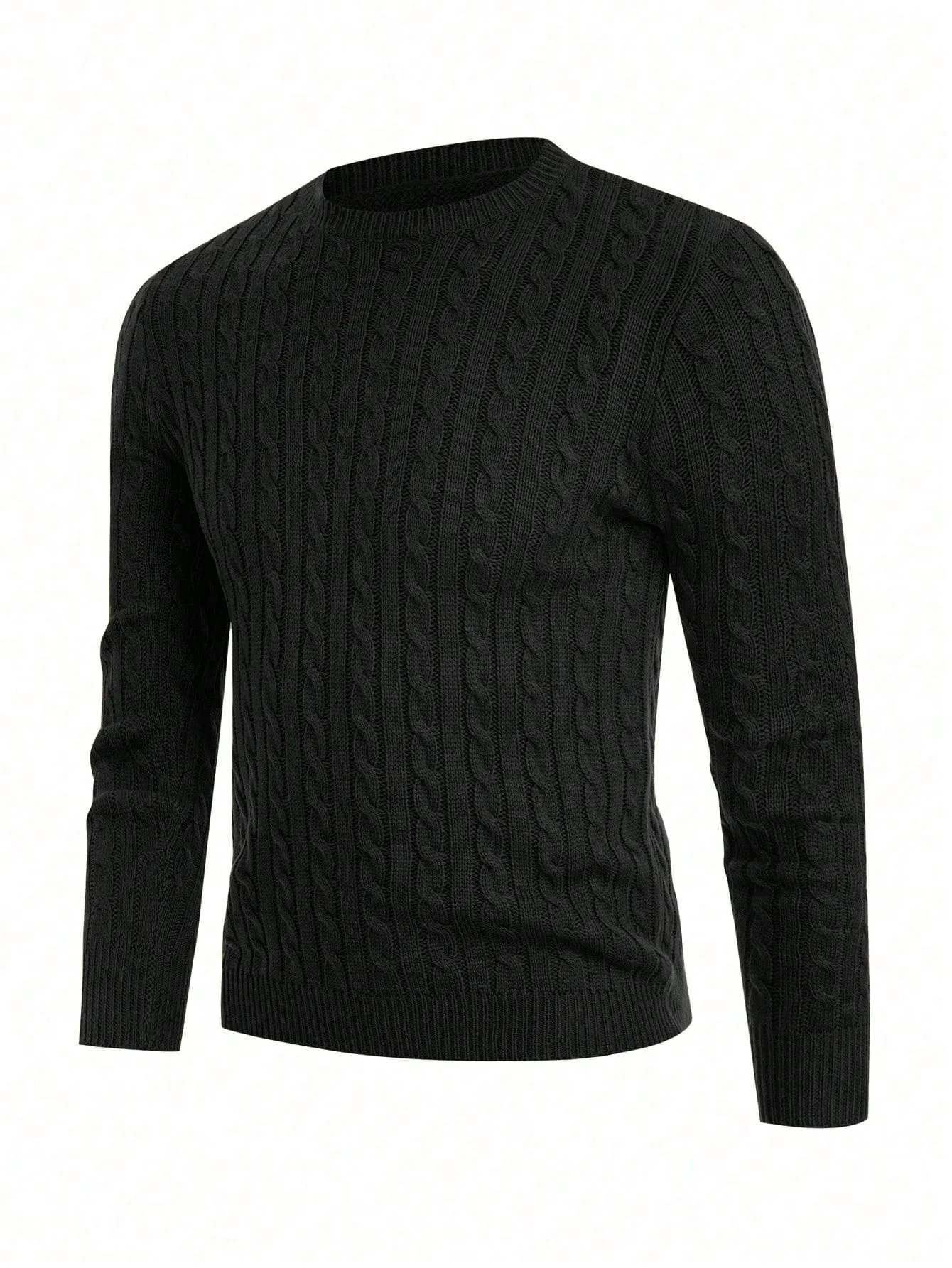 QA Homme Men Solid Cable Knit Sweater Round Neck Long Sleeve Plain Army Green Vacation Fashion Sweater