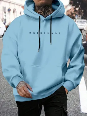 QA Homme Men's Hooded Sweatshirt With Letter Print And Drawstring