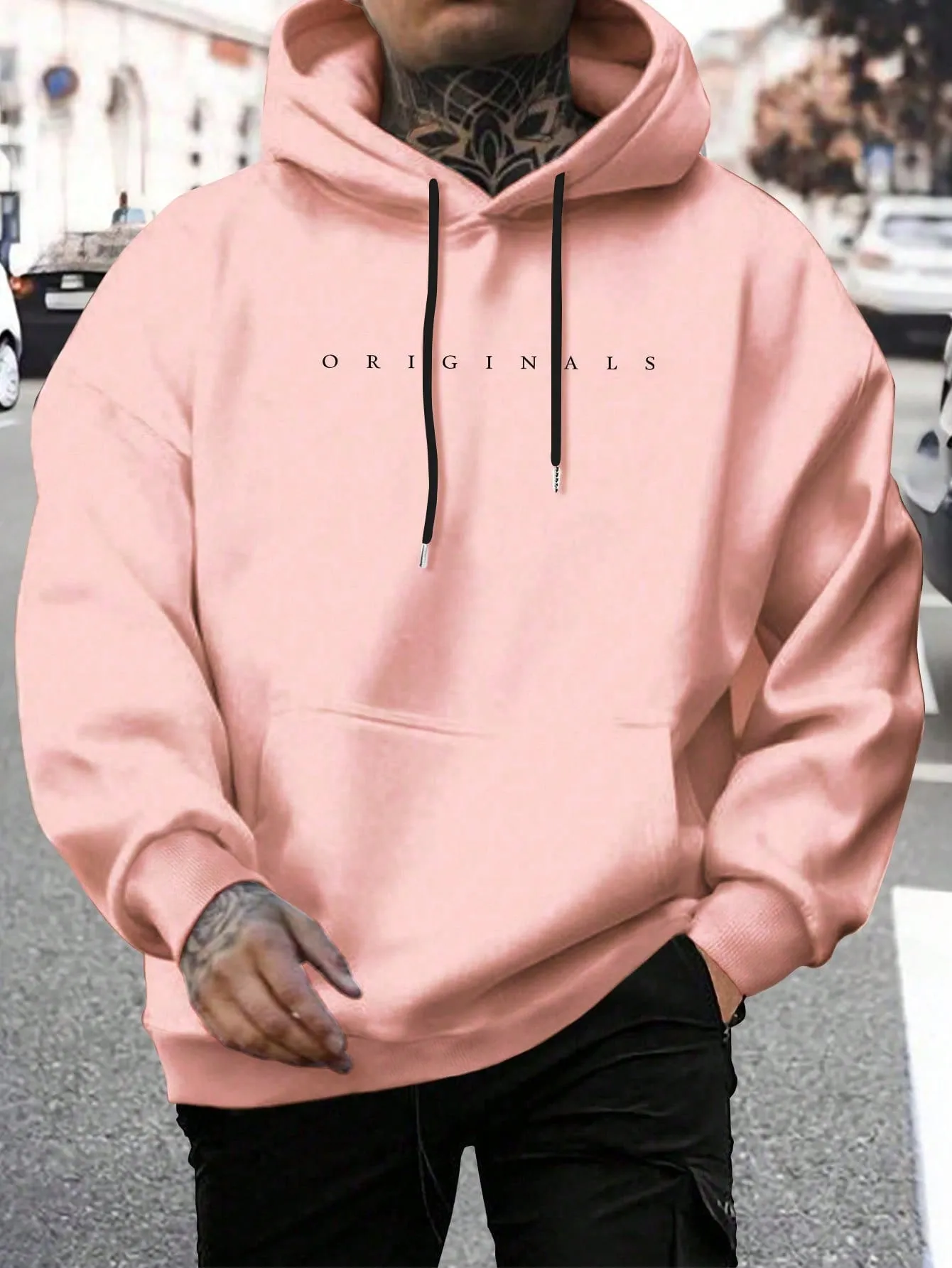 QA Homme Men's Hooded Sweatshirt With Letter Print And Drawstring