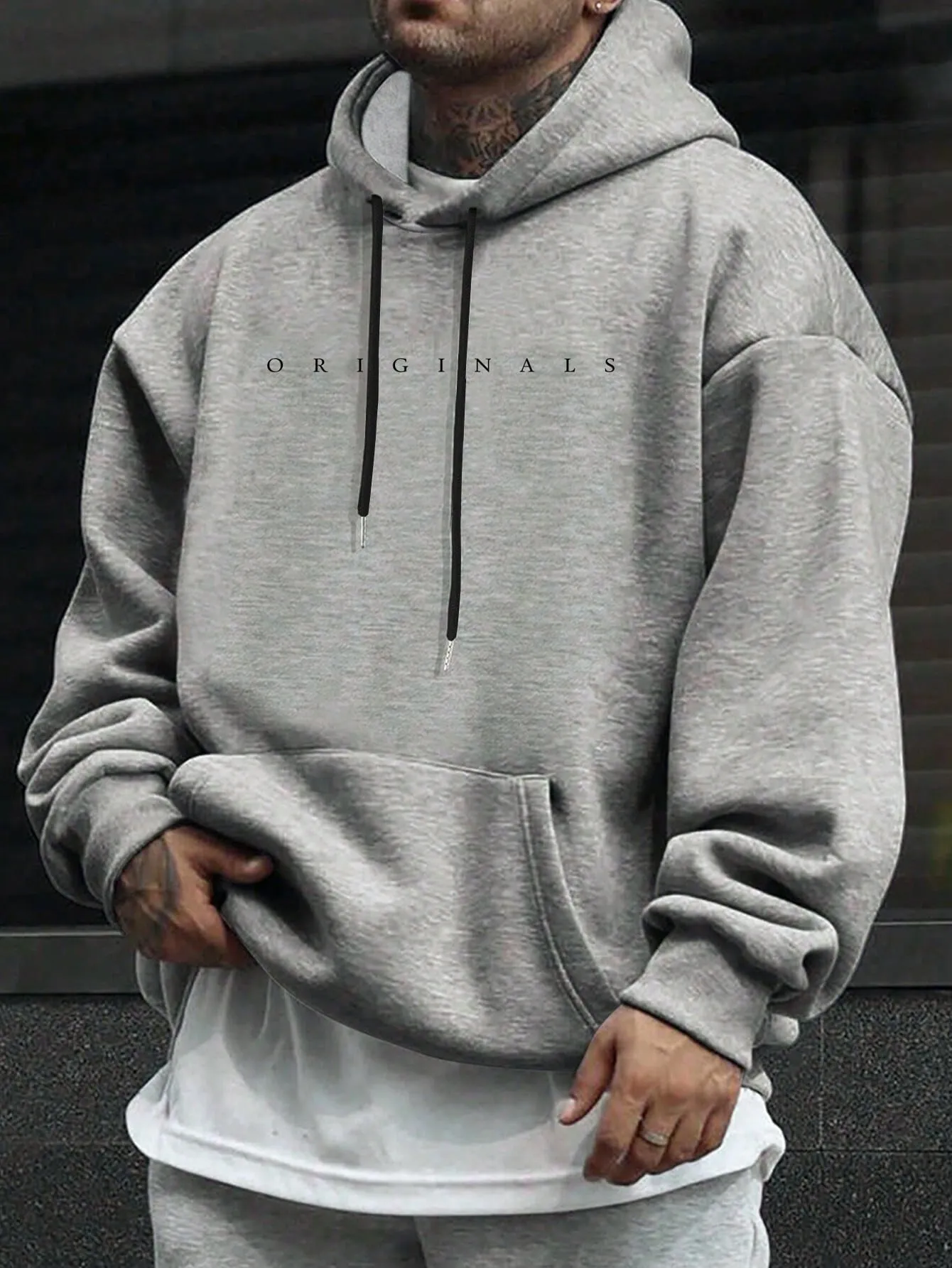 QA Homme Men's Hooded Sweatshirt With Letter Print And Drawstring
