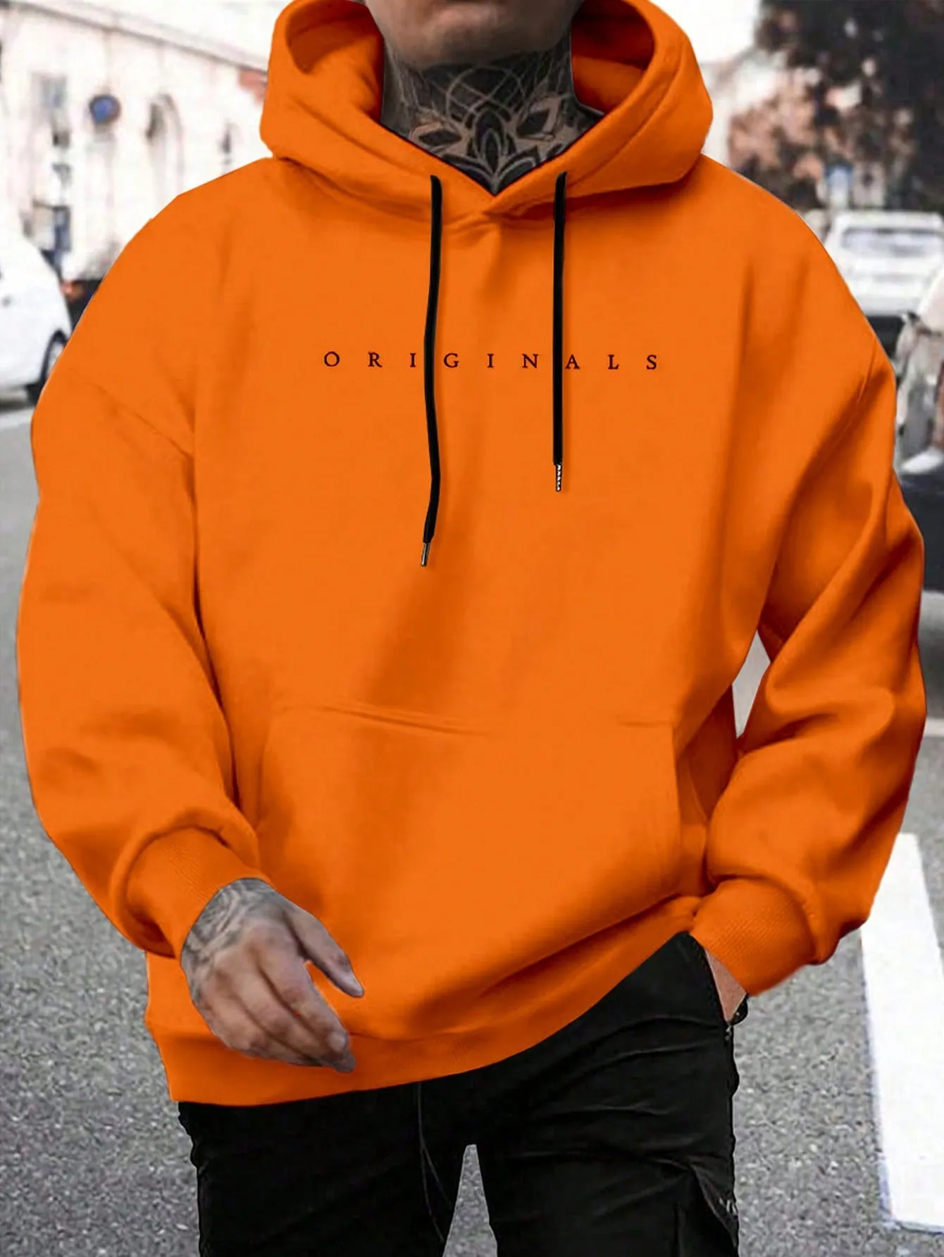 QA Homme Men's Hooded Sweatshirt With Letter Print And Drawstring