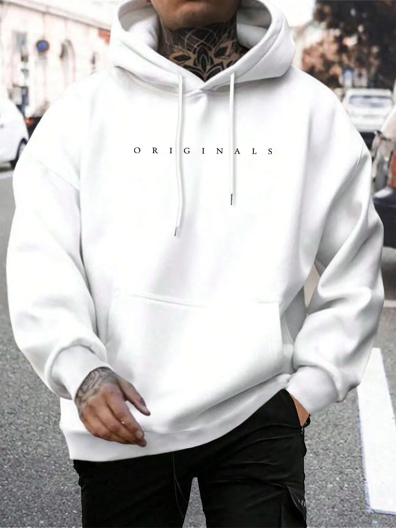 QA Homme Men's Hooded Sweatshirt With Letter Print And Drawstring