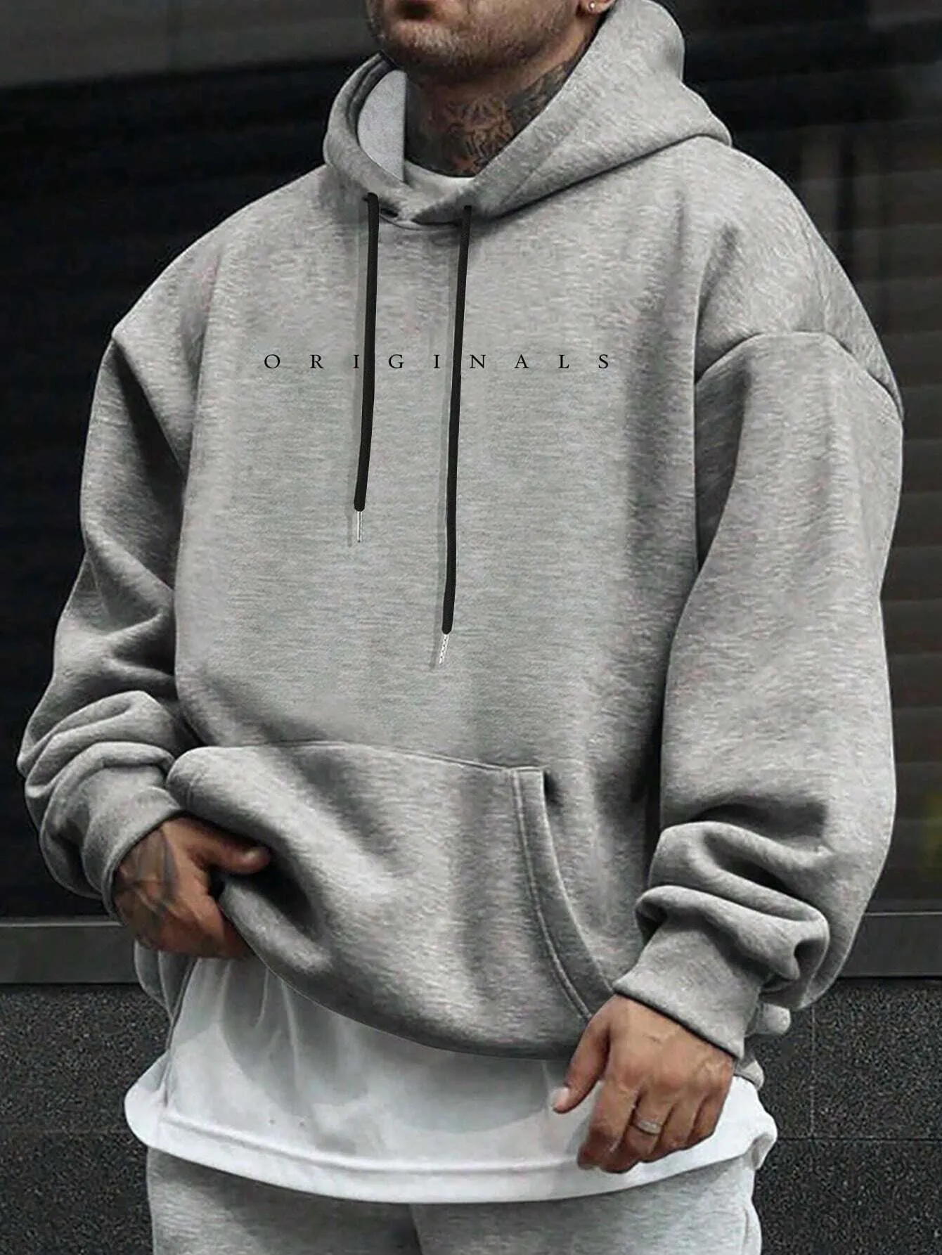 QA Homme Men's Hooded Sweatshirt With Letter Print And Drawstring