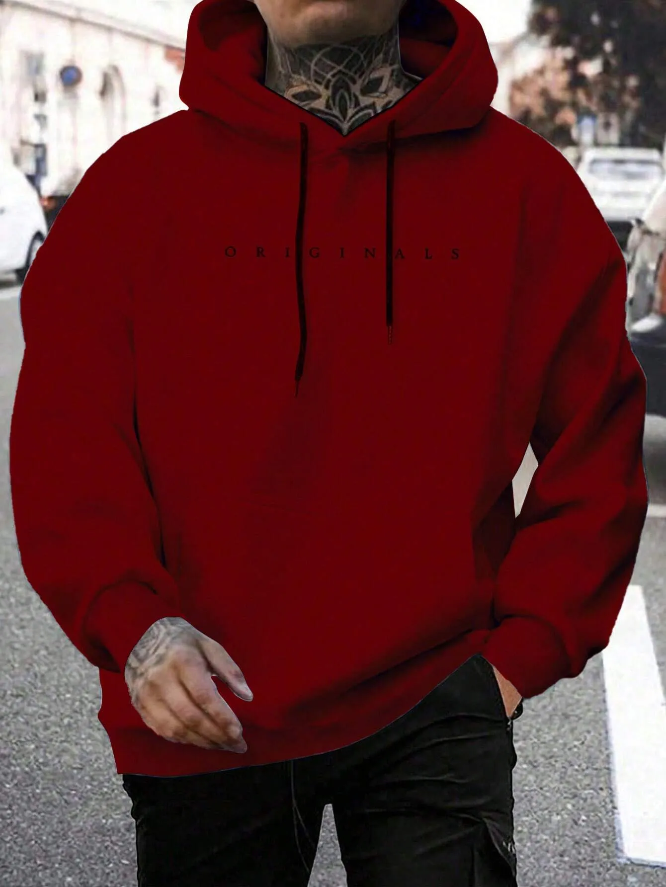 QA Homme Men's Hooded Sweatshirt With Letter Print And Drawstring