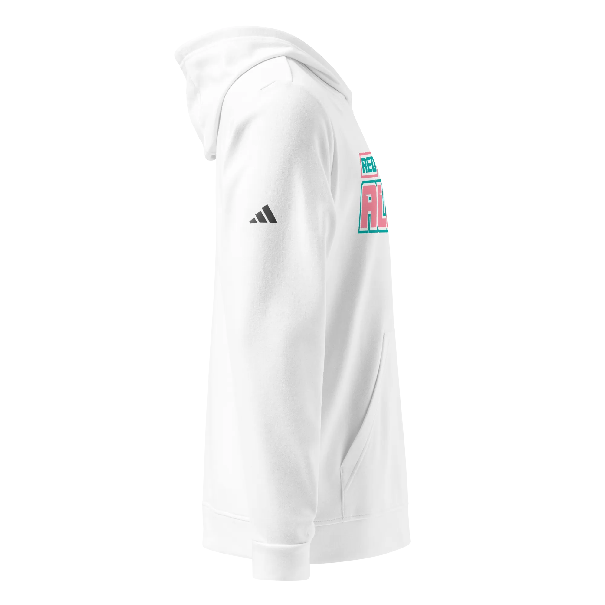 Red Alert Pink Block Logo adidas fleece hoodie