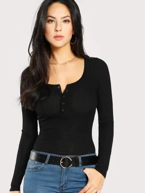 Rib Knit Henley Shirt( Clearance sale