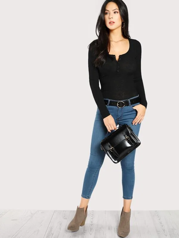 Rib Knit Henley Shirt( Clearance sale