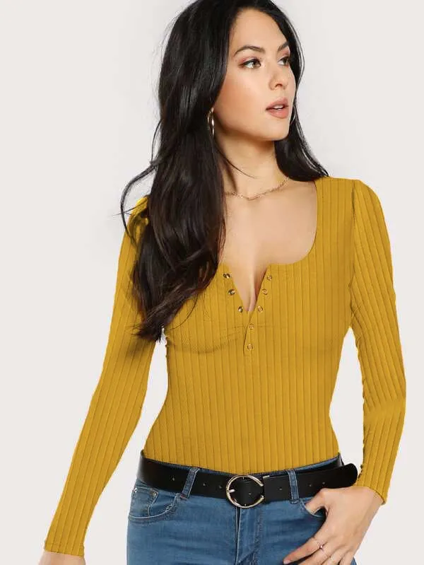 Rib Knit Henley Shirt( Clearance sale