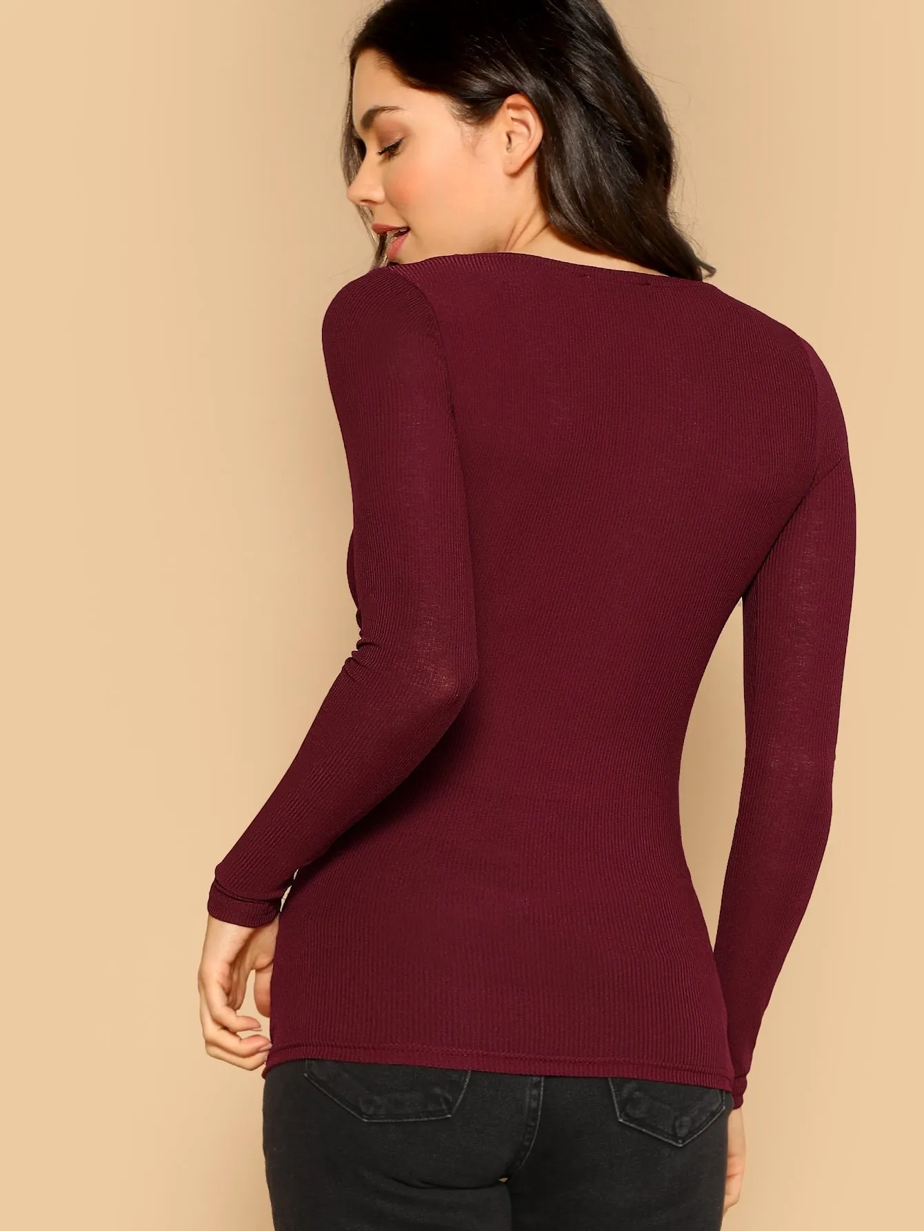 Rib Knit Henley Shirt( Clearance sale