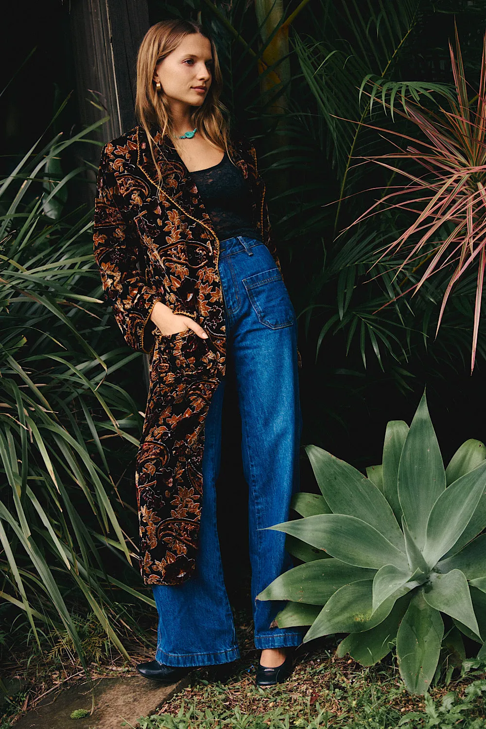 Roadhouse Blues Velvet Housecoat  -  Midnight Paisley
