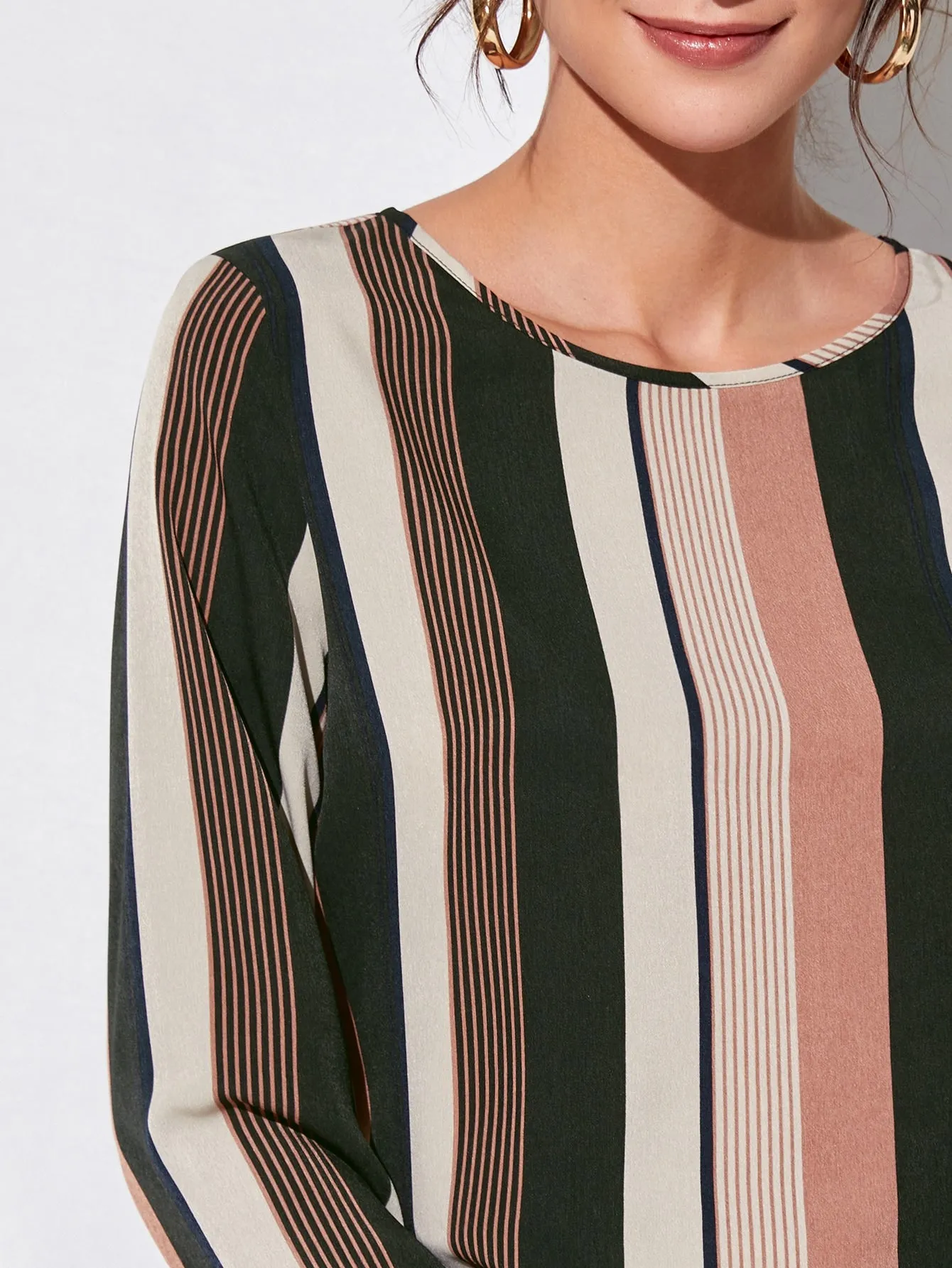 Round Neck Striped Colorblock Top( CLEARANCE SALE