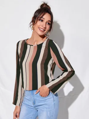 Round Neck Striped Colorblock Top( CLEARANCE SALE