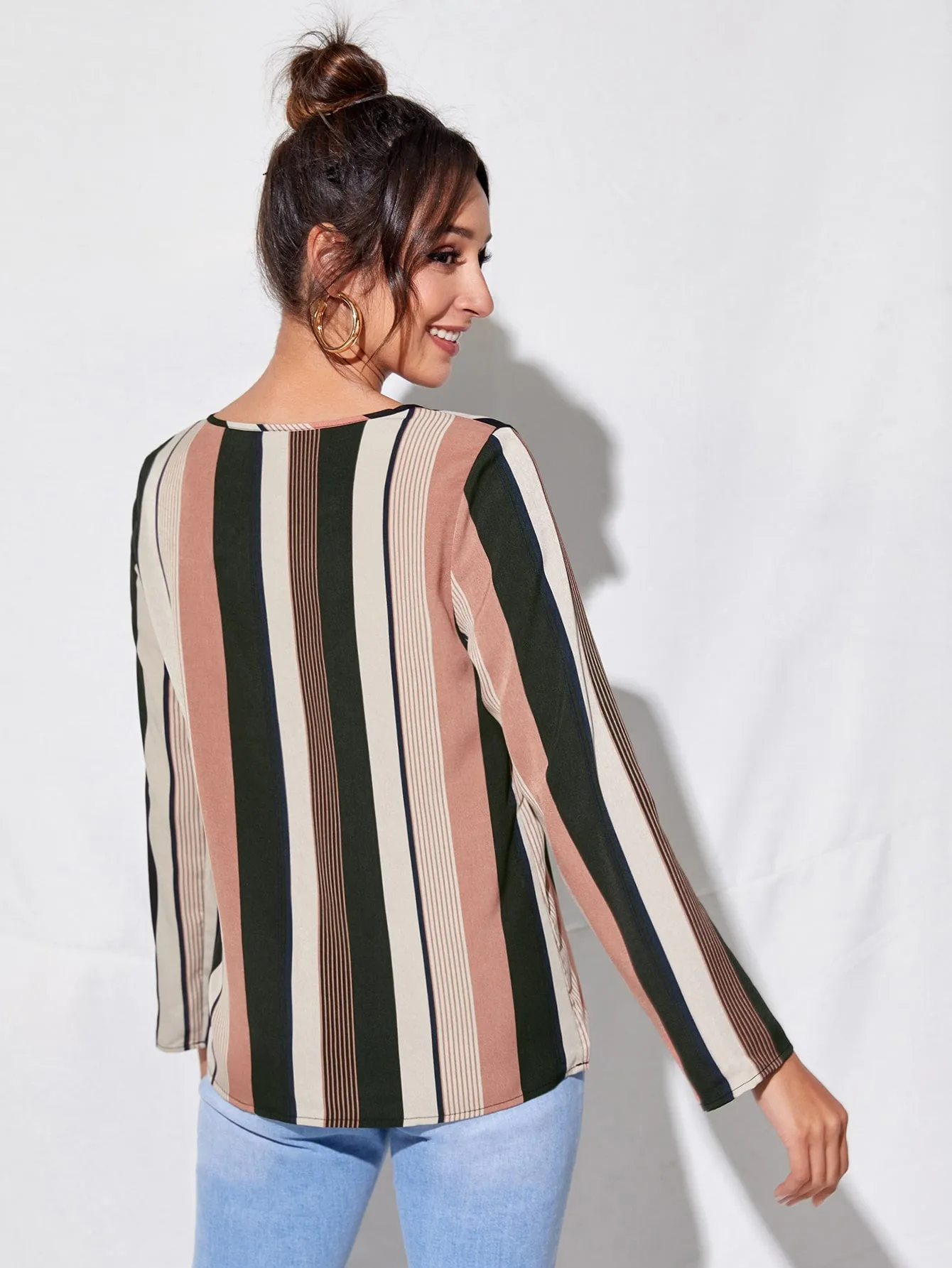 Round Neck Striped Colorblock Top( CLEARANCE SALE