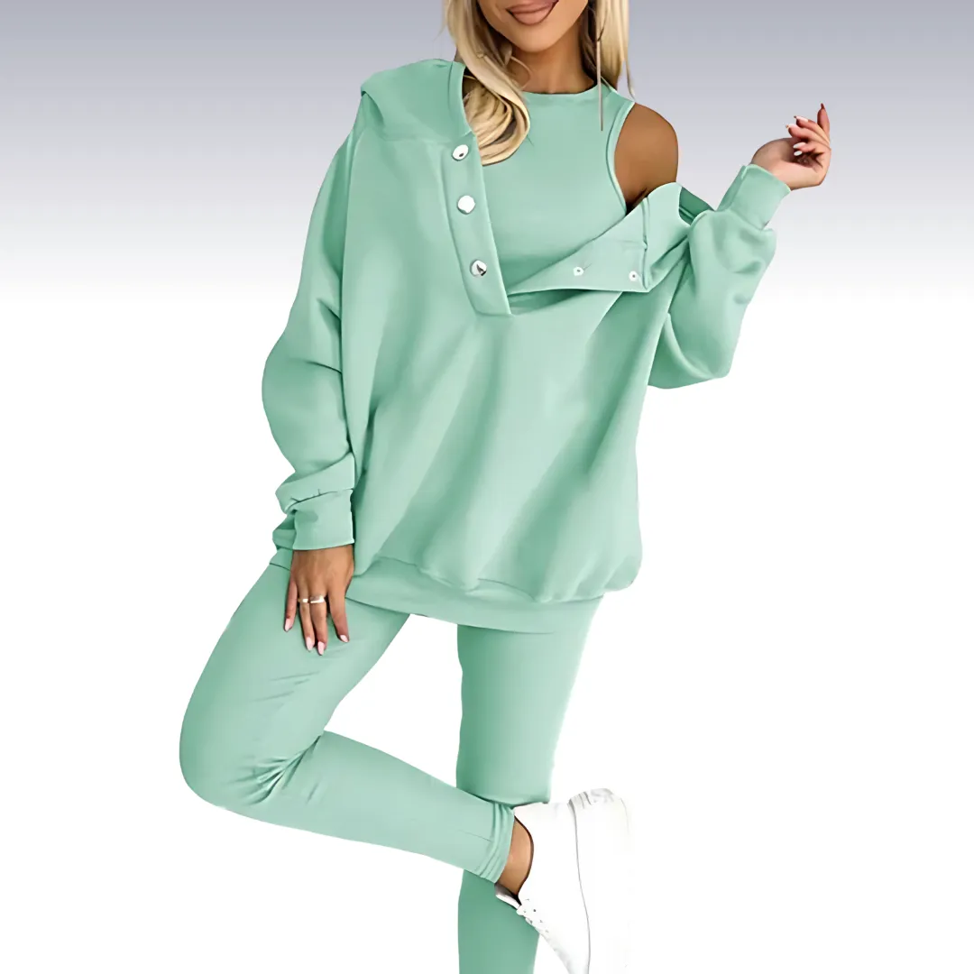 Rowy™ | Comfortable 3-piece fall set - hoodie with buttons, shirt and leggings