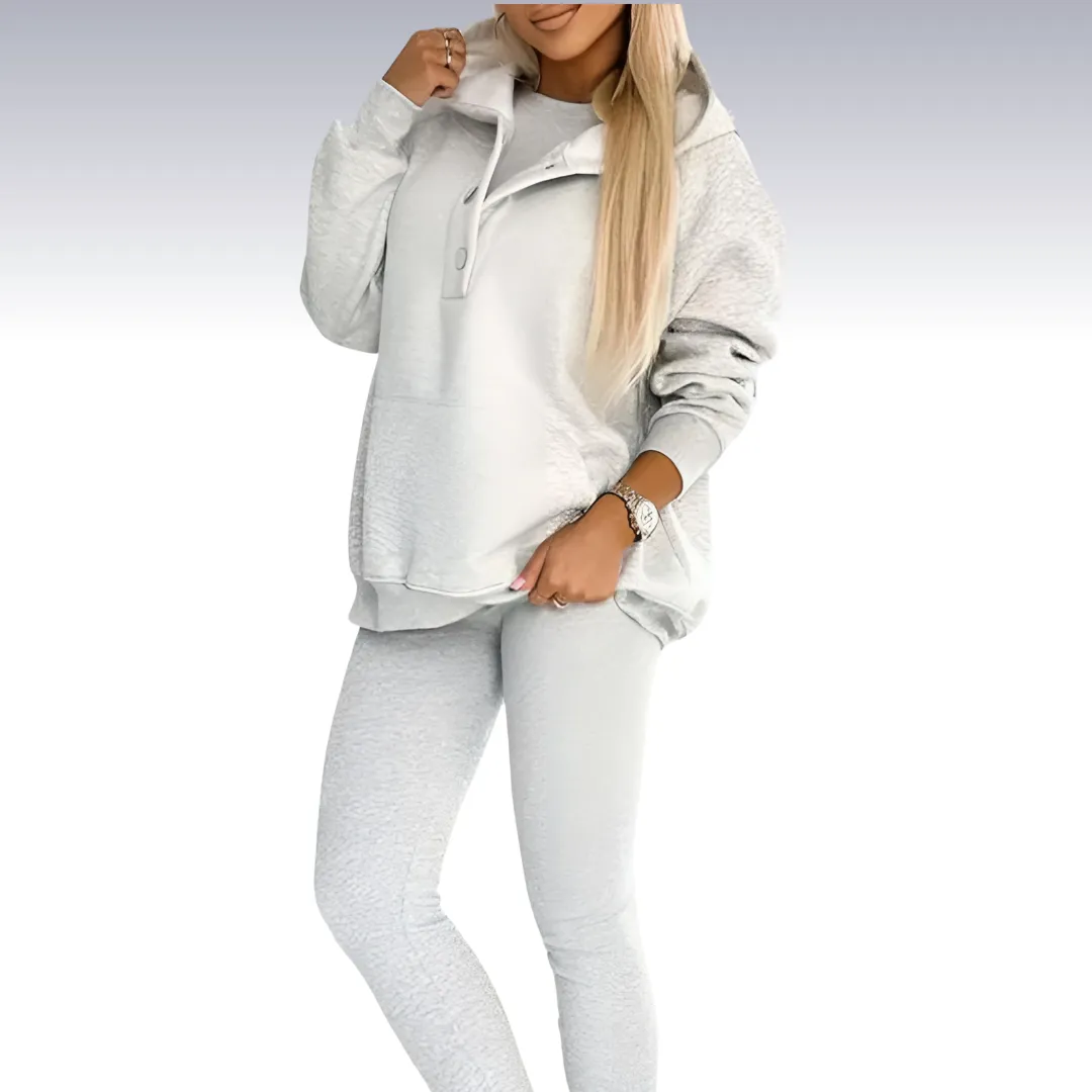 Rowy™ | Comfortable 3-piece fall set - hoodie with buttons, shirt and leggings