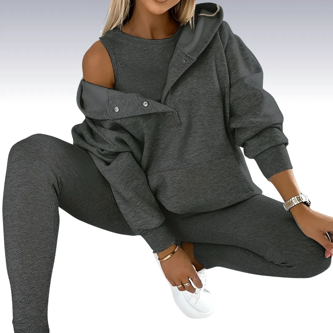 Rowy™ | Comfortable 3-piece fall set - hoodie with buttons, shirt and leggings