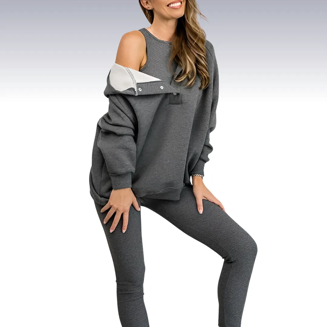 Rowy™ | Comfortable 3-piece fall set - hoodie with buttons, shirt and leggings
