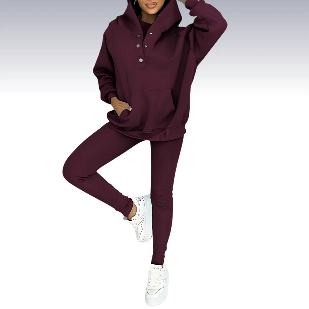 Rowy™ | Comfortable 3-piece fall set - hoodie with buttons, shirt and leggings