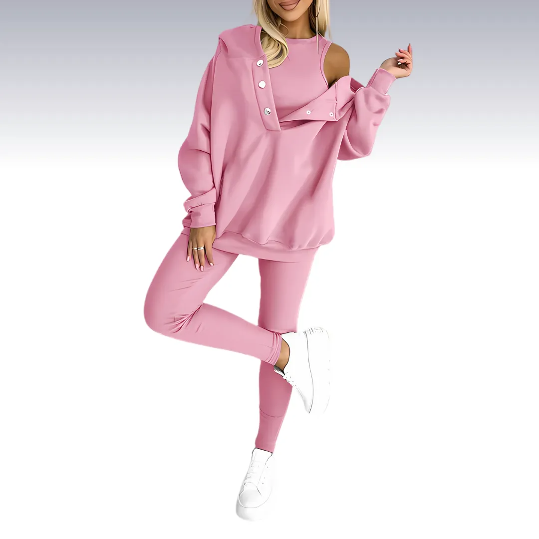 Rowy™ | Comfortable 3-piece fall set - hoodie with buttons, shirt and leggings