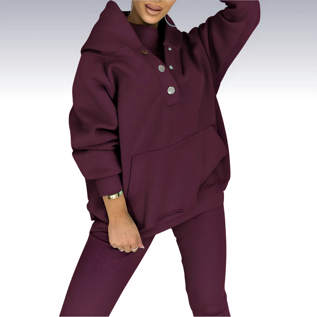 Rowy™ | Comfortable 3-piece fall set - hoodie with buttons, shirt and leggings