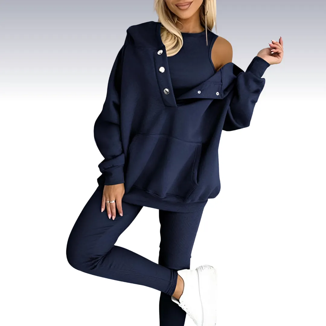 Rowy™ | Comfortable 3-piece fall set - hoodie with buttons, shirt and leggings