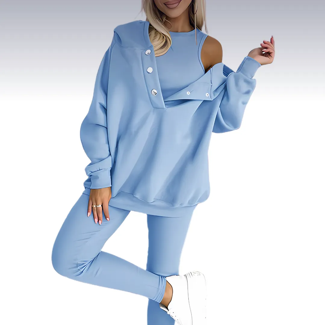 Rowy™ | Comfortable 3-piece fall set - hoodie with buttons, shirt and leggings