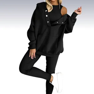 Rowy™ | Comfortable 3-piece fall set - hoodie with buttons, shirt and leggings