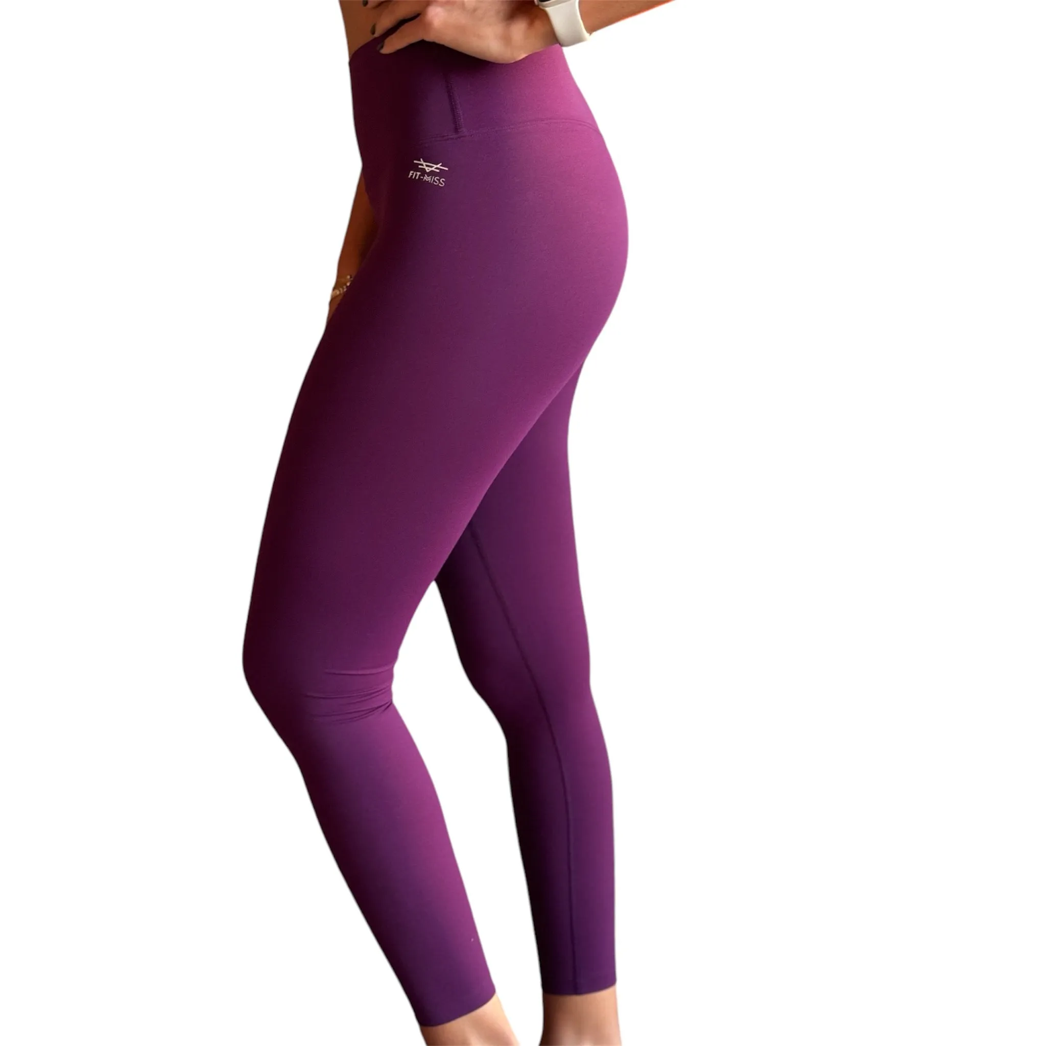 Seamless Front Basic Leggings - Magenta Purple